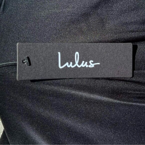 🌻NEW w/tag Lulus Exquisite Invite Black Satin Feather Backless Midi Dress SMALL - Picture 12 of 13